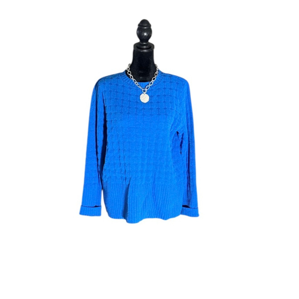 Women's Liz Claiborne Blue Textured Crew Neck Sweater S like new - Picture 4 of 13